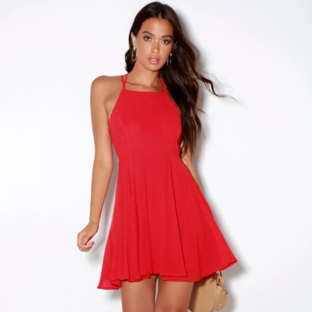 Lulus Good Deeds Red Lace-Up Dress in Red